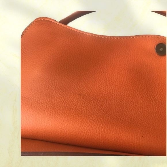 CUERO VACA Argentina Bag Vintage Tangerine Leather Snap Tubular Design 13” x 6” - Picture 4 of 10